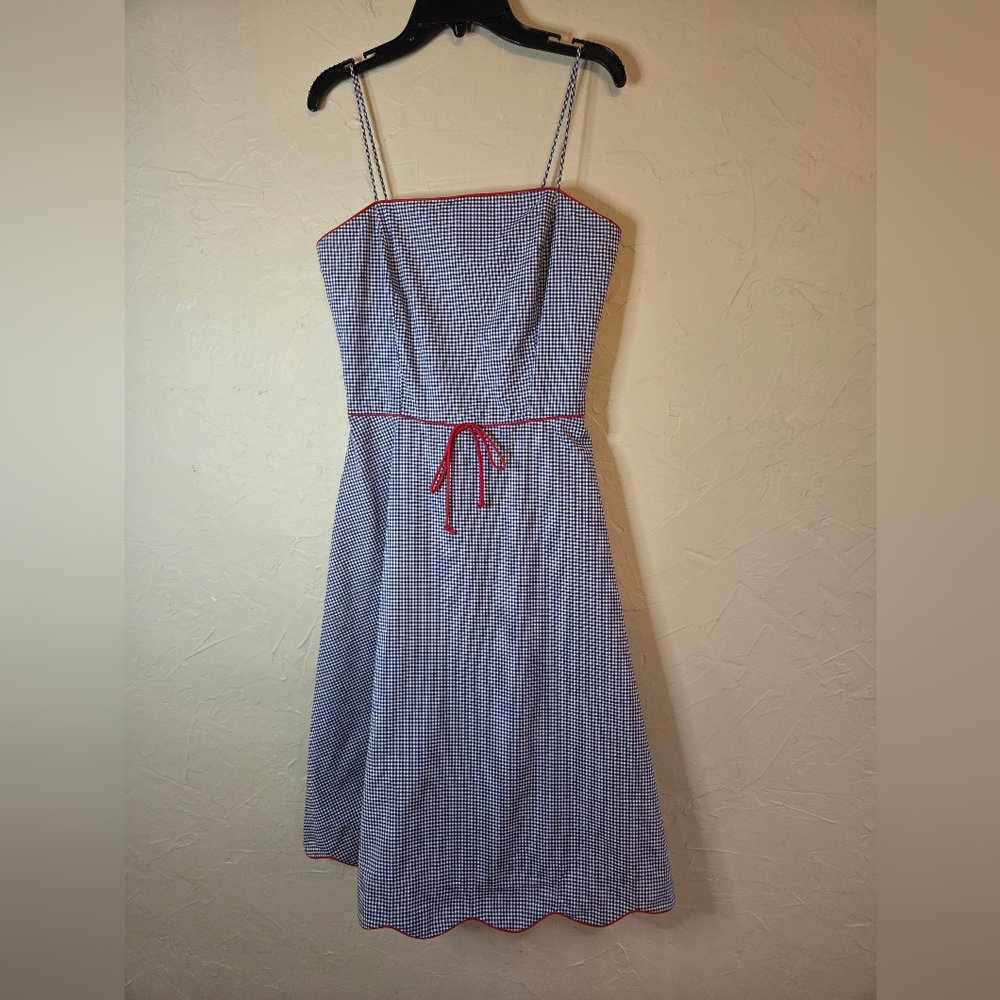 Sam TY Sleeveless Gingham Checkered Blue Dress with Red Trim size 4